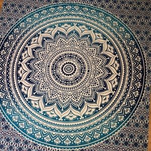Blue, purple, and white mandala tapestry